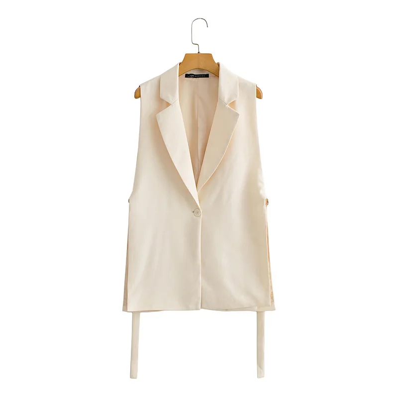2022 Autumn New Fashion Solid Color Sleeveless Lapel Suit Female Side Streamer Design Suit Vest Jacket Fashion Independent Top