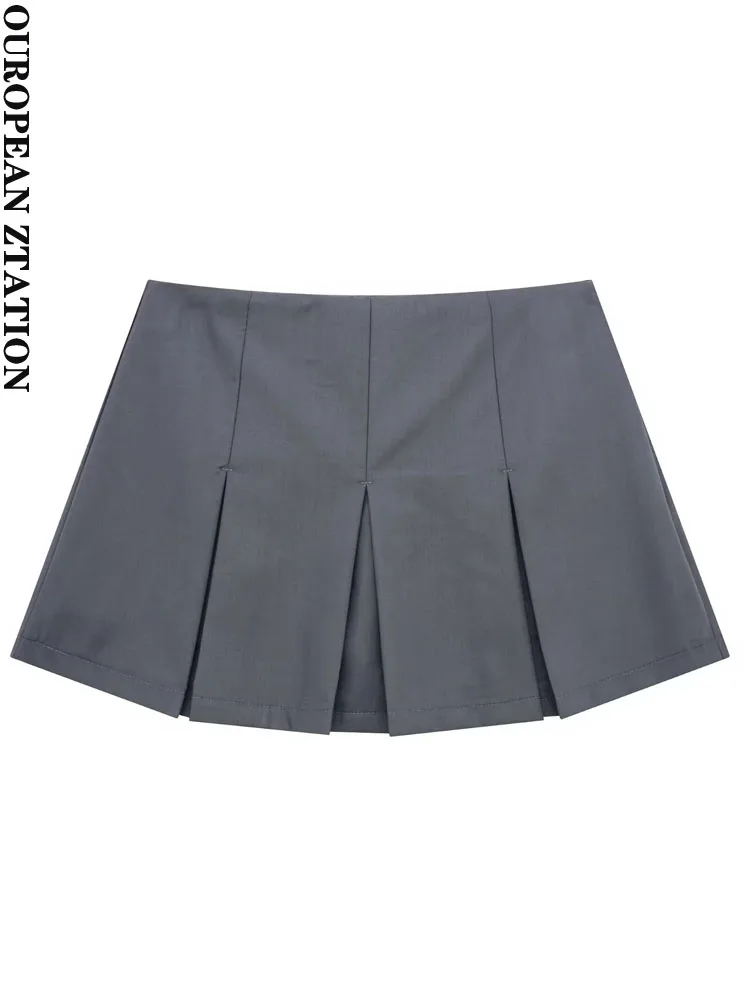 

PAILETE Women 2023 fashion with pleated shorts skirts vintage high waist side zipper female skort mujer