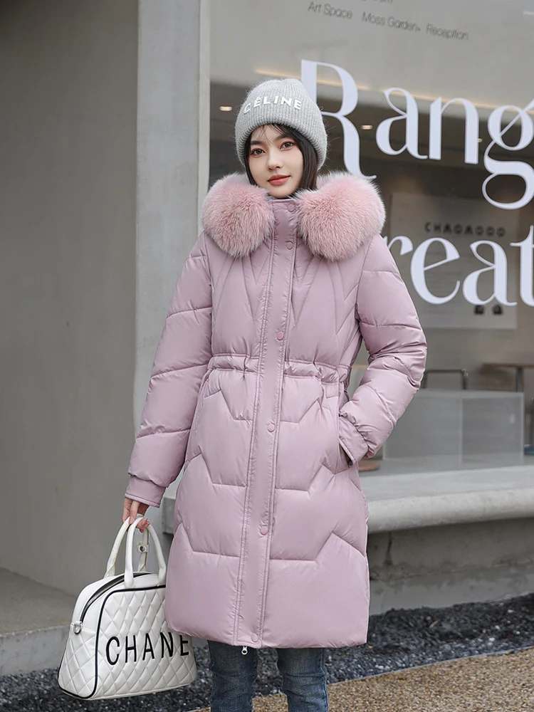 MEILLY DOPHIN 2023 Korea Fashion Down Cotton Hooded Winter Jacket Women All-Match Mid-Length Winter Fur Collar Parka Coat Female