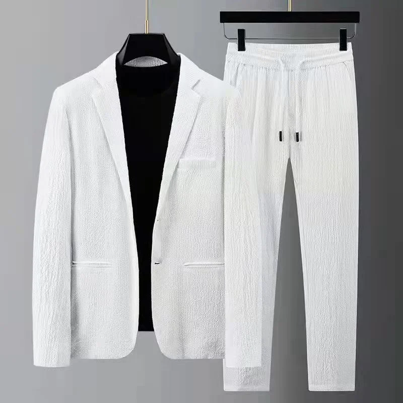 2023 Spring and Autumn New Fashion Suit Men Long Sleeve High-end Casual Slim Handsome Two Pieces Set Thin Jacket and Pants