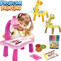 kids led projector drawing table toy set art painting board table light toy educational learning paint tools toys for children