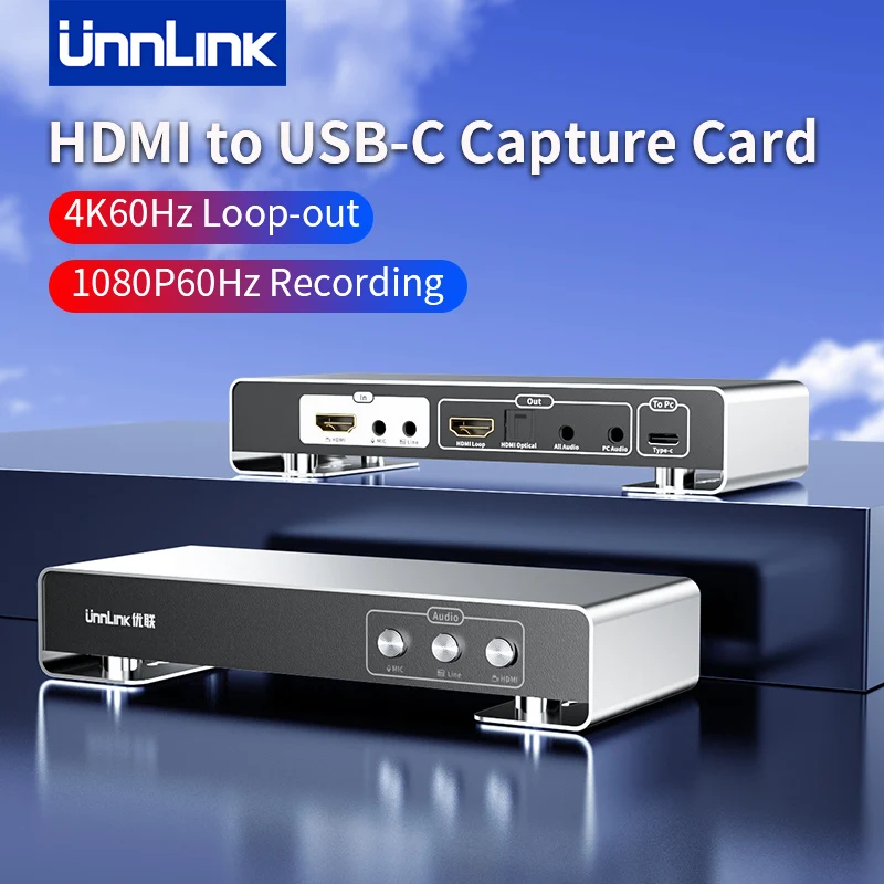 Unnlink Video Capture Card USB C 4K HDMI Video Game Grabber Record Microphone Sound Card for PS4 Switch Live Broadcast Camera
