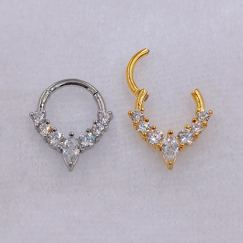 

WaterDrop Heart Zircon Nose Rings Daith Conch Helix Clicker Ring Cartilaged Earrings Septum Pircing Hoop Stud Surgical Steel
