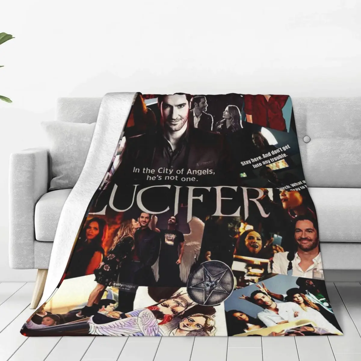 

Lucifer Morningstar Collage Flannel Throw Blanket Tom Ellis Retro Blankets for Sofa Bedroom Super Soft Plush Thin Quilt