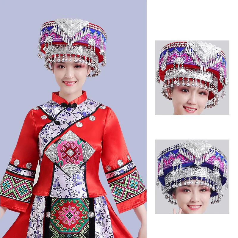 Chinese Miao Dance Hats National Traditions Miao Headdress Hat Minority Stage Performance Accessories Vintage Head Wear