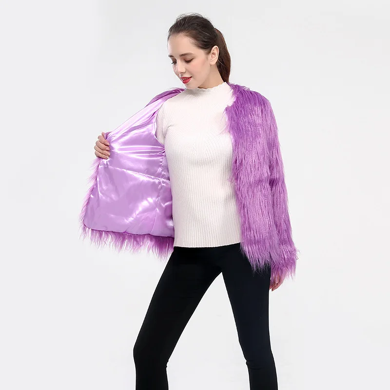 New Winter Long Sleeve Haining Furs Coat Solid Color Women Fashion Warm Fur Coats Outerwear Fake Fur Shawl Women Clothing