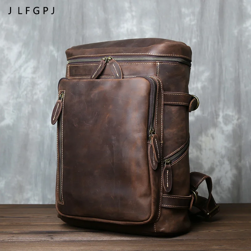 

Retro Crazy Horse Leather Vertical Style Backpack Men's Head Layer Cowhide Large Capacity Business Travel Computer Bag