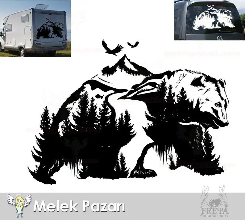 

Bear Nature Landscape Caravan Sticker. Bear Decals, Camp Decals, Caravan Decals, forest decals