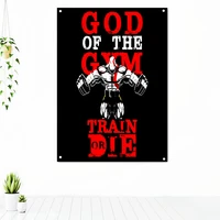 god of the gym train or die workout motivational poster tapestry wall art fitness exercise banner flag stickers gym decoration