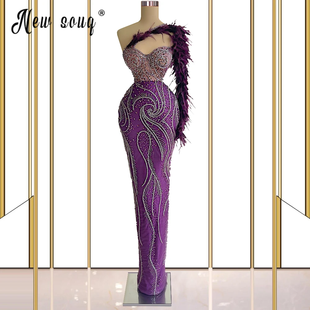 

Роскошные платья-футляры с открытыми плечами, блестящие фиолетовые платья-футляры с бисером для коктейвечерние, арабские платья на заказ