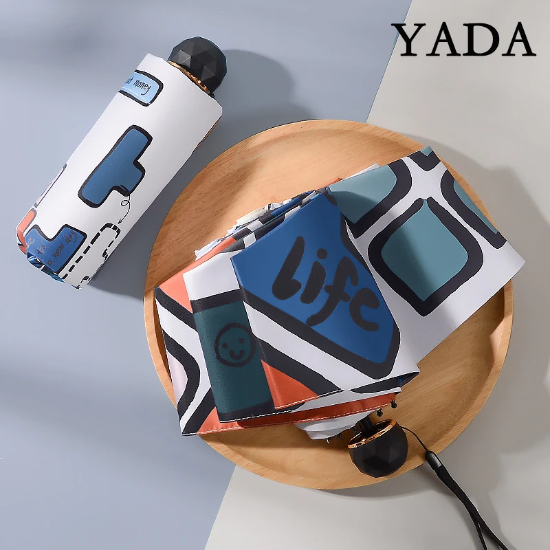 

YADA Tetris Pattern Mini Pocket Umbrellas 5 Folding Parasol Anti UV Rain Umbrella For Women Compact Portable Parapluie YY220013