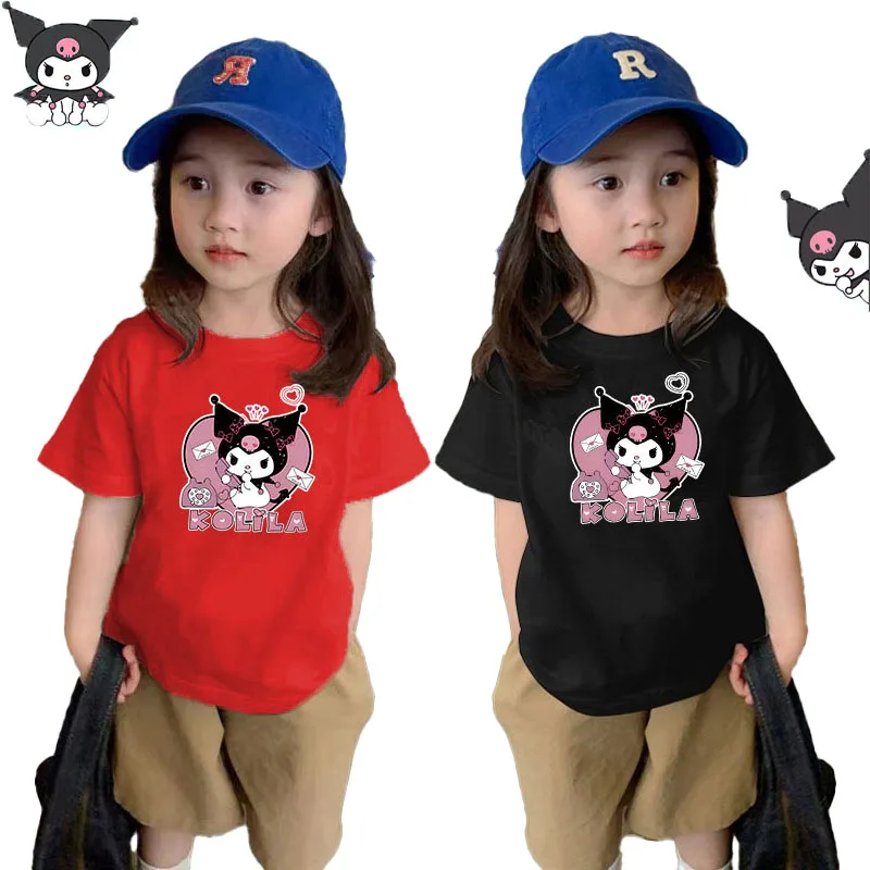 

Kawaii Sanrio Anime Kuromi Children Short-sleeved Cotton T-shirt Cute Cartoon Summer Boys and Girls Casual Versatile Sportswear