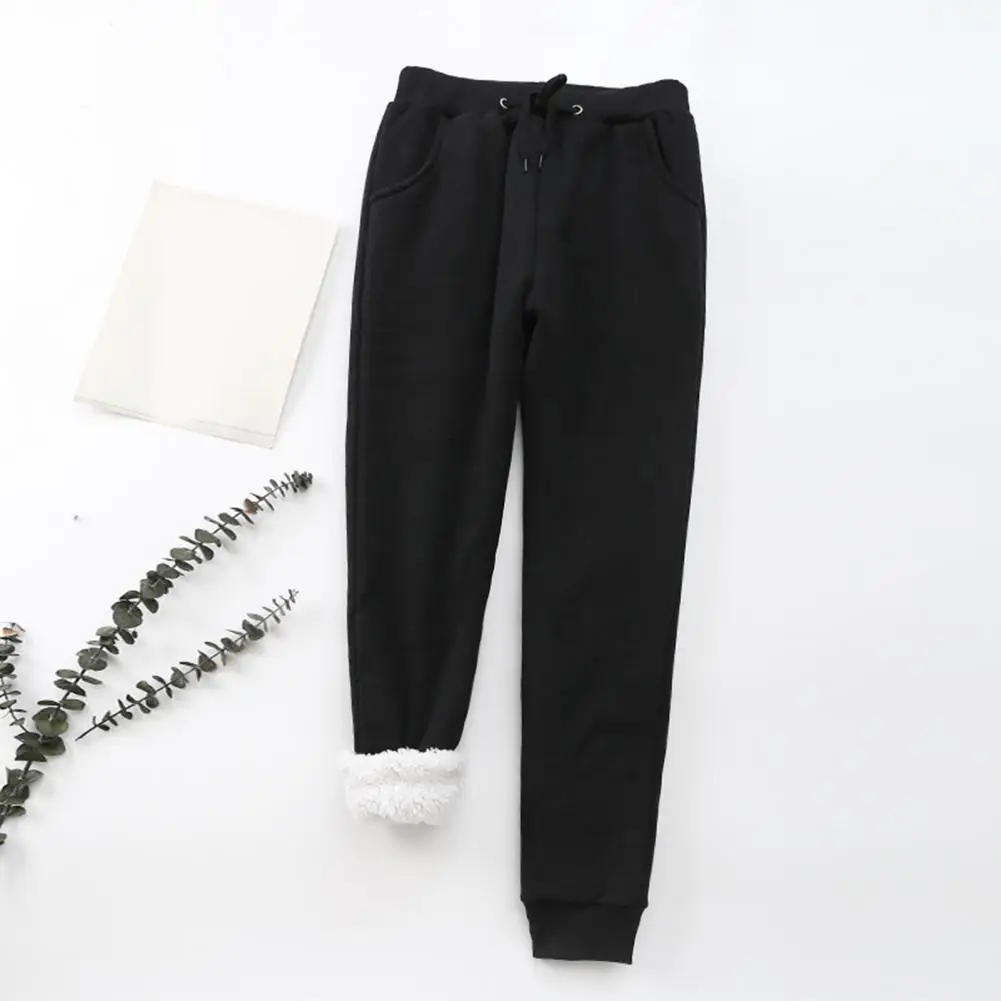 Breathable Winter Sweatpants Shrinkable Cuffs Cold Resistant Popular Autumn Winter Drawstring Fleece Lined Sweatpants