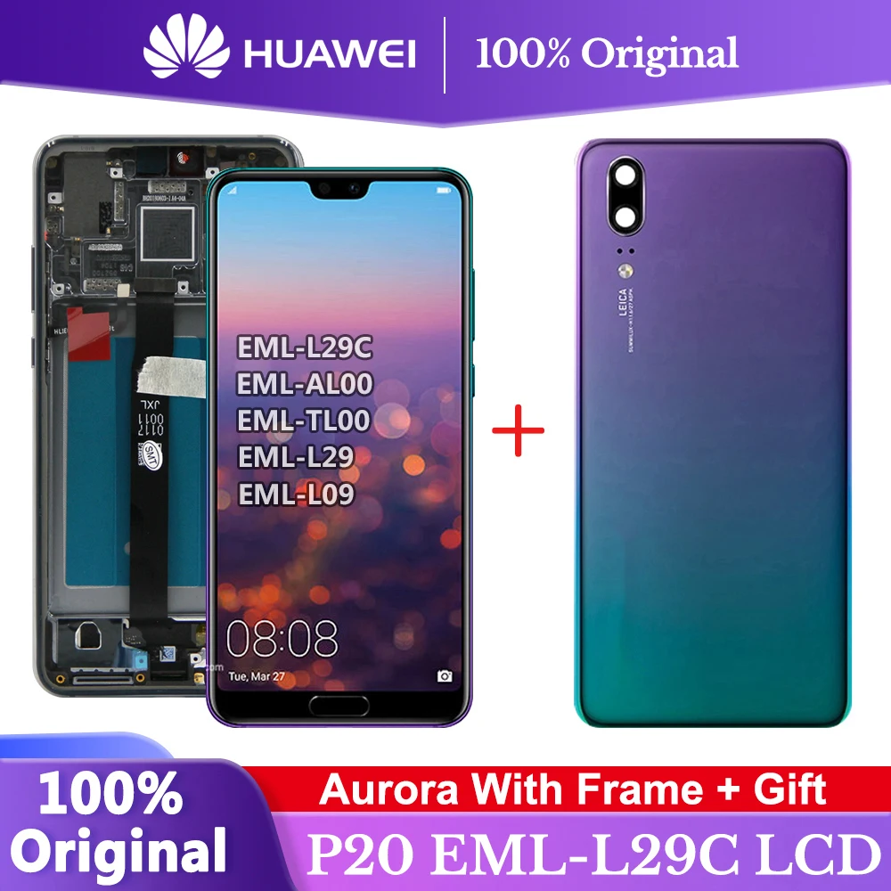 ЖК-экран для Huawei P20 EML-L29 L09 L22 дисплей со сканером отпечатков пальцев 10 сенсорный экран дигитайзер с крышкой аккумулятора для Huawei P 20