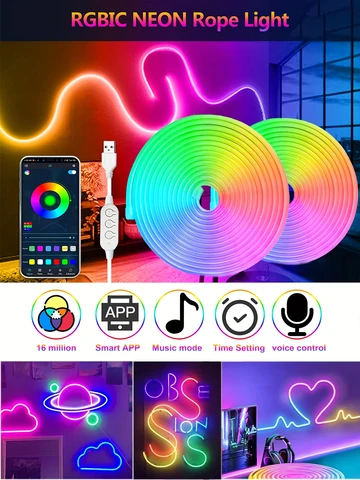Неоновые светодиодные ленты LeiiGeeGo RGBIC 5 мм