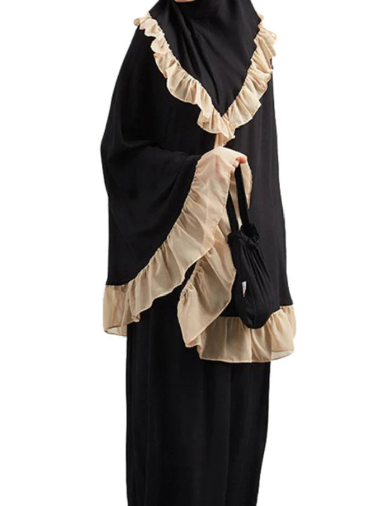 Two Piece Set Prayer Garment Dress Muslim Women Abaya Jilbab Hijab Long Khimar Musulman Ramadan Skirt Sets Islamic Clothes Niqab