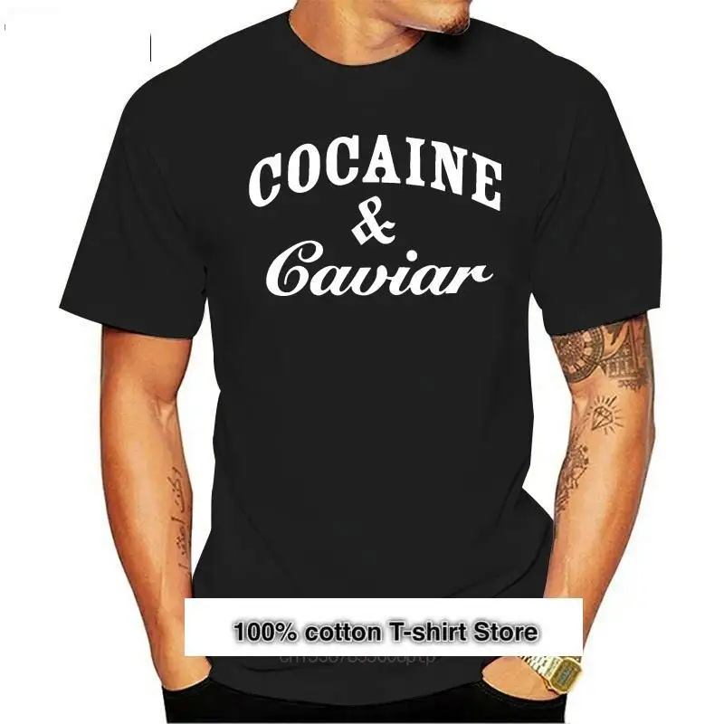 

Camisetas divertidas de cocaín y CAVIAR para hombre, camiseta negra, camisetas informales, camisetas de moda de talla grande