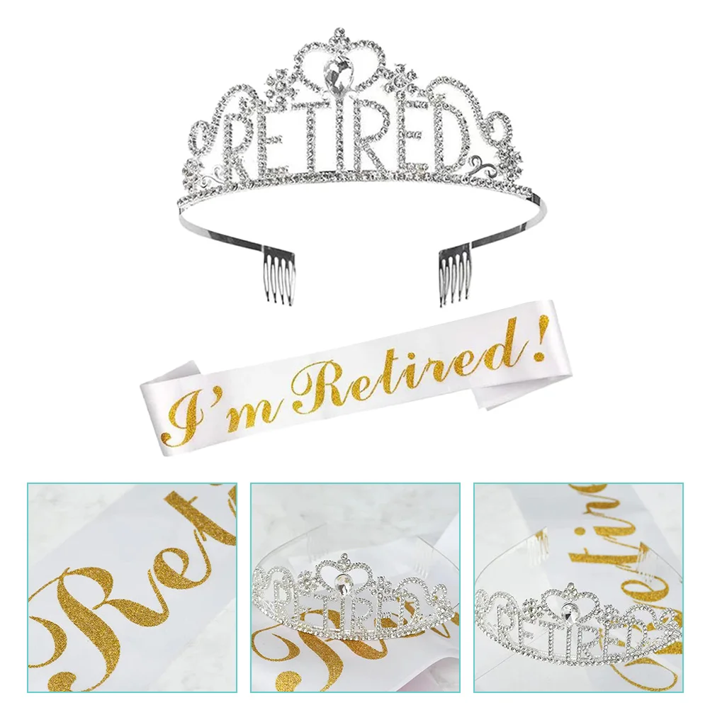 

Rhinestone Headpiece Retired Party Headband Set Retired Tiara Hair Accessories Set Retirement Crown Headband Shoulder Strap