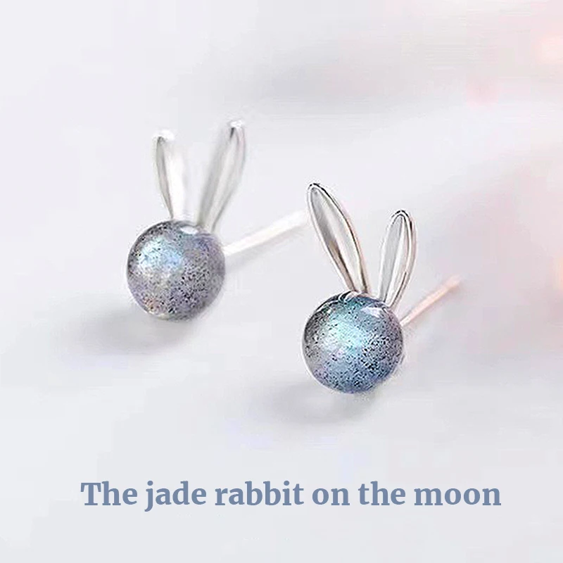 

Blue Moonstone Simple Fashion Jewelry Rabbit Ear Stud Sweet Top Quality Earrings for Girl Gift Jewelry 2022