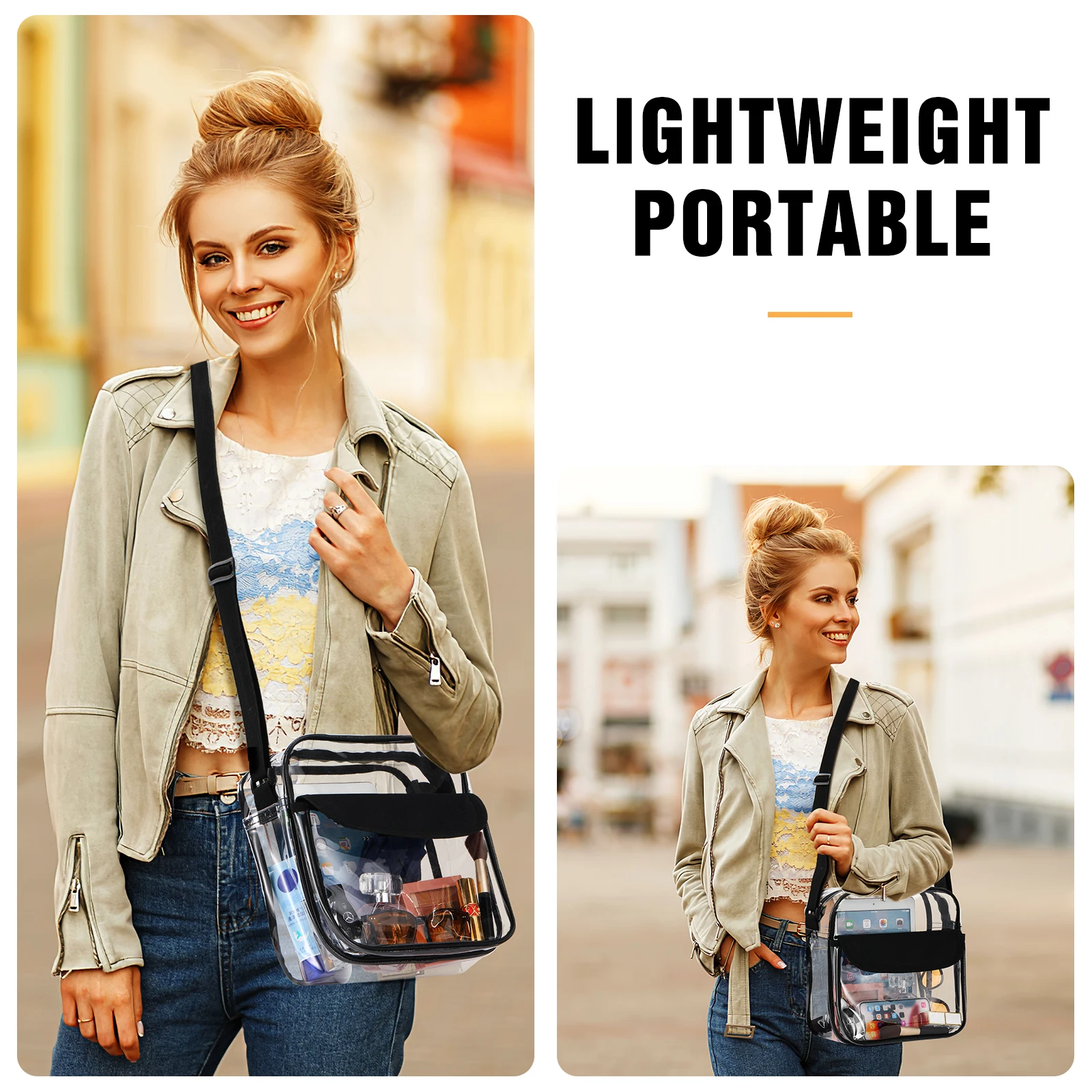 Clear Crossbody Bag Thickened PVC Stadium Approved Purse Bag for Concerts Sports Events Transparent Unisex Shoulder Messenger