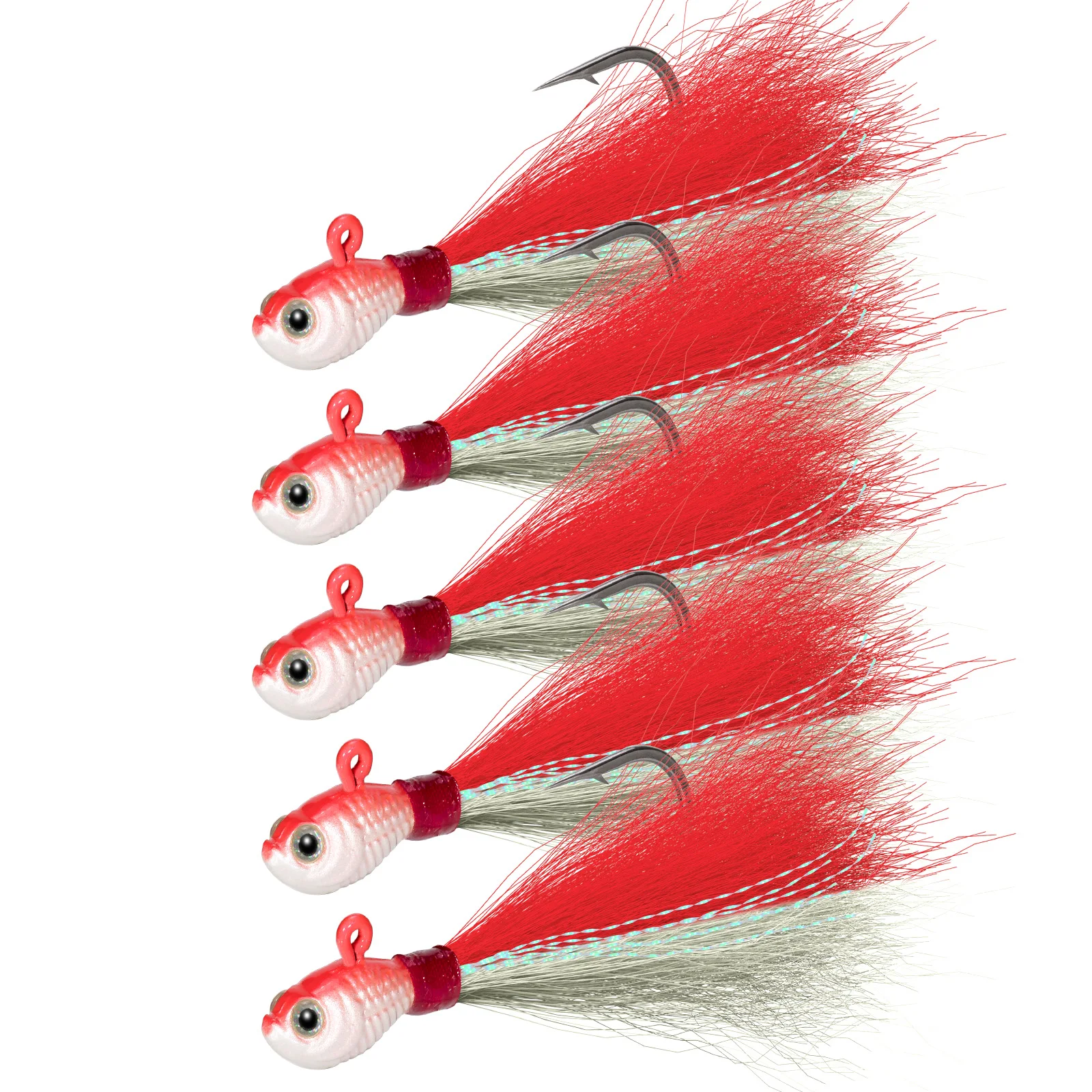 

5pcs Sea Fishing Bucktail Jig Head Hook Metal Jig Lure Teaser Jigging Hair Saltwater Wobbler Bait Trout Bass Pike Striper Fluke