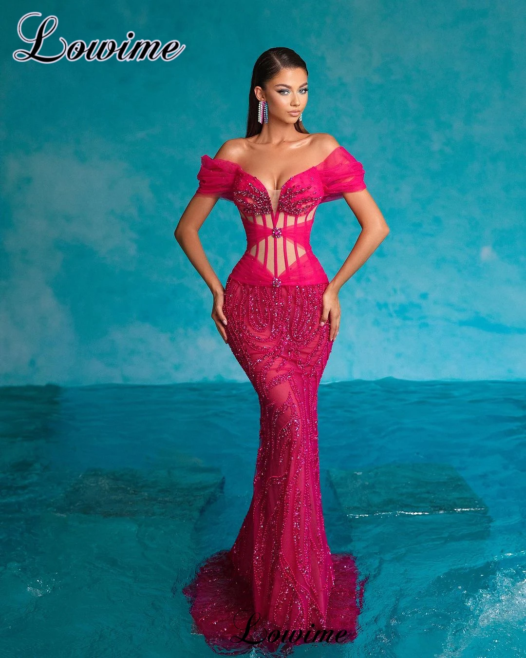 

Dark Fuchsia Beaded Prom Dresses Off Shoulder Elegant Celebrity Dresses Special Occasion Dresses For Women Vestidos De Cóctel