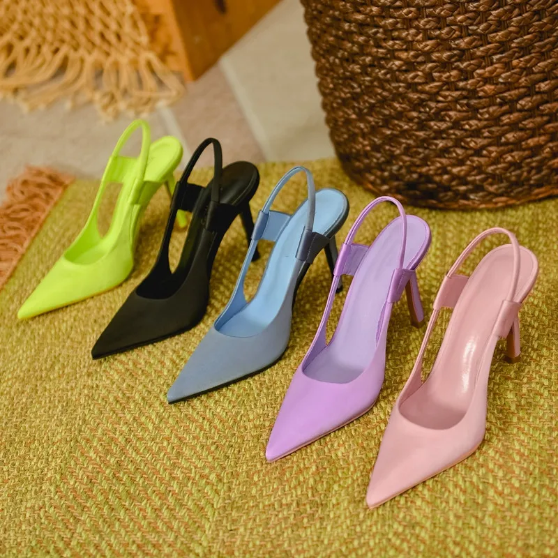 2023 Spring New Brand Women 8.5cm High Heel Slingback Sandals Pointed Toe Slip on Thin High Heel Lady Elegant Pumps Dress Shoes