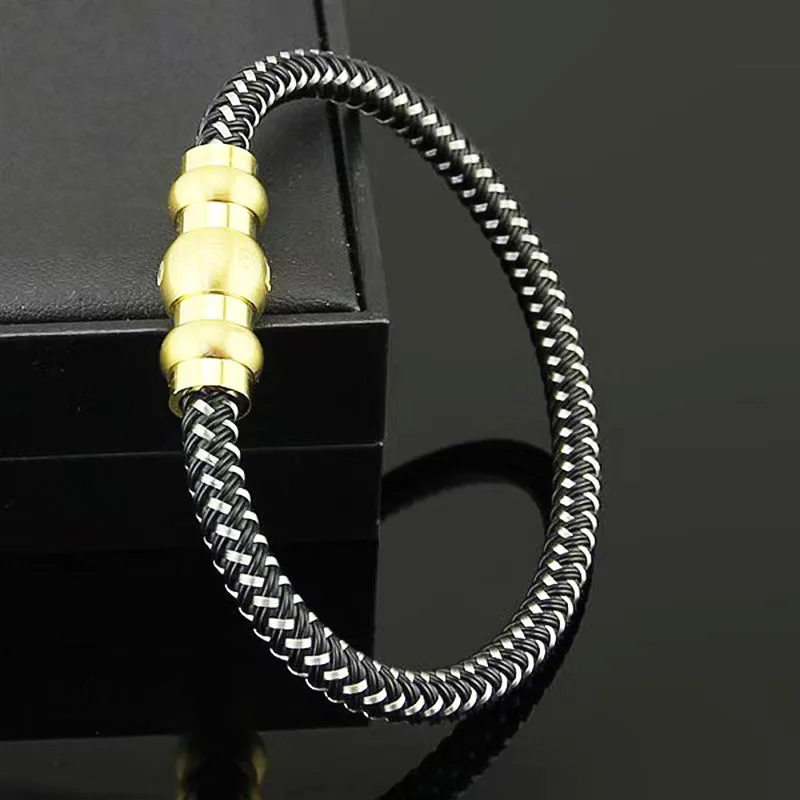 JW74 MB Leather Rope Bracelet With Stamp For Men Three Color Without Box