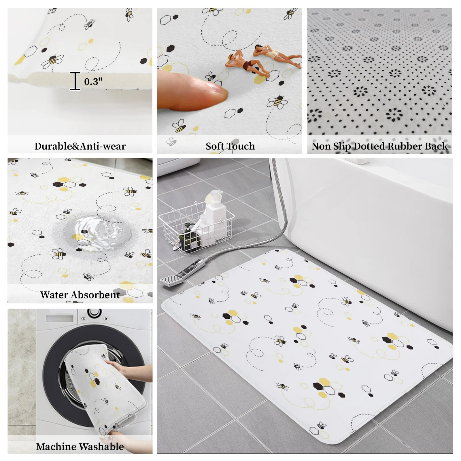 Милый квадратный Придверный коврик с мультяшным Пчелкой для входной двери