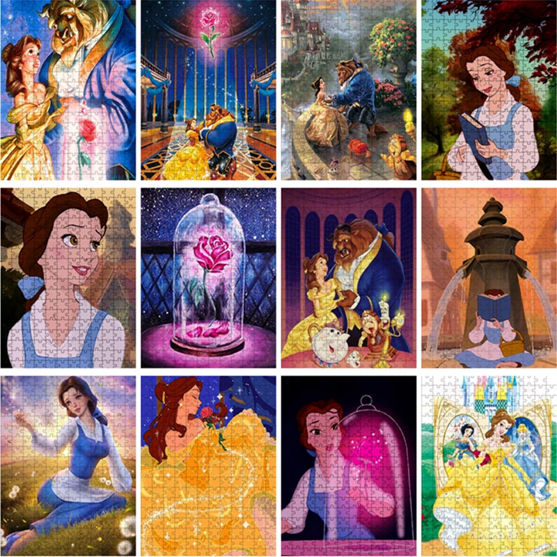 Disney Movie 300/500/1000 Pieces Puzzles Beauty and The Beast Jigsaw Puzzle Cartoon Collection Educational Toys for Children