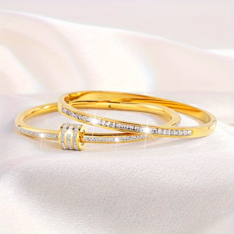 UILZ 2 шт. роскошный штабелируемый браслет из нержавеющей стали женские однорядные