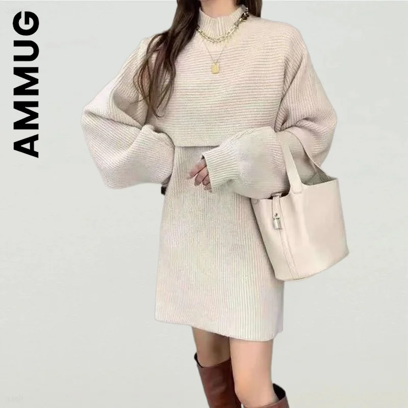 

Ammug Women Set Fashion Knitted Sweater and Tank Dress Mini Dress Party 2 Piece Set Loose Soft Sweatsuits For Women Female