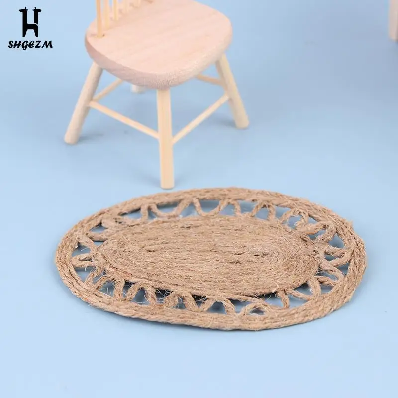 

1:12 миниатюрный Плетеный Ковер Из пеньковой веревки для кукольного домика, декоративный ковер для кукольного домика, Овальный ковер из пень...