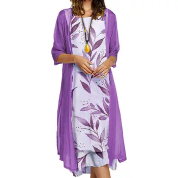 1 Set Office Lady Cardigan Dress Bamboo Leaves Large Hem Summer Vintage Elegant Dress Set for Party 1