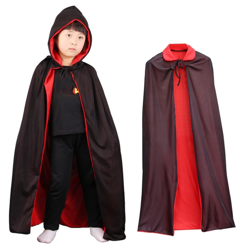 Детский Карнавальный Костюм На Хэллоуин Черный Красный Двусторонняя Кепка Плащ
