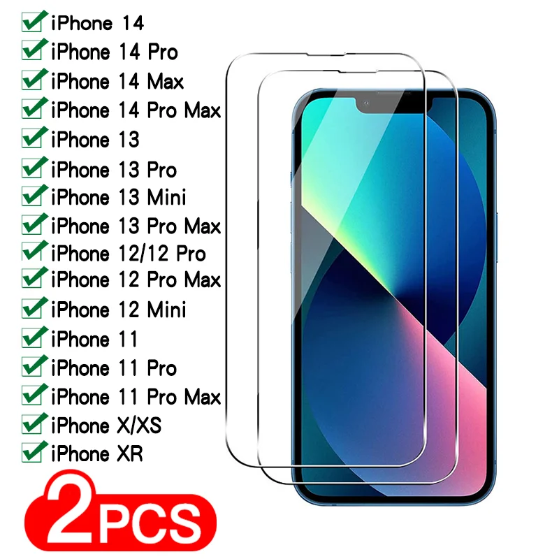 2 PCS Tempered Glass for Iphone 12 13 Pro Max 14 Pro Max Mini Screen Protector Film for Iphone XR 11 6 6s 7 8 Plus X Xs Glass