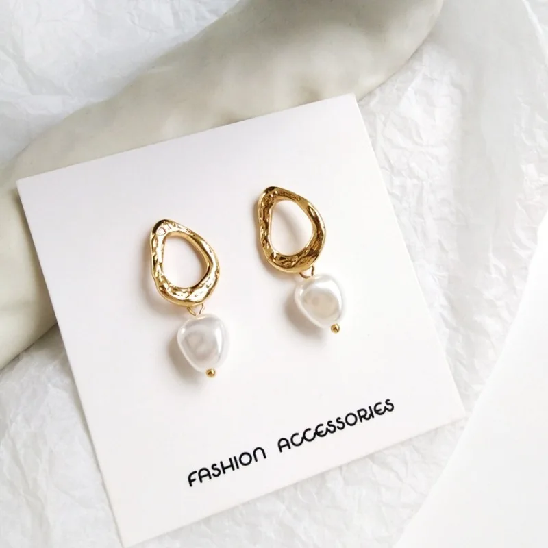 Korea Simple Personality Irregular Geometric Clip Earrings Fashion Temperament Imitation Pearl Jewelry Girl Women's Accessories images - 6