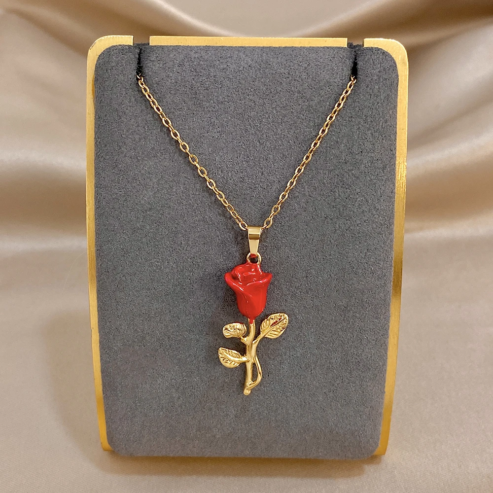 Фото Колье-подвеска Greatera Red Rose: Изысканное, не тускнеющее, из нержавеющей стали, для женщин, для вечеринок, в стиле Light Luxury Niche High-end №4
