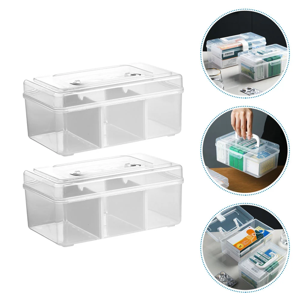 

Tool Organizer Portable Handled Case Medicine Clear Plastic Container Sundries