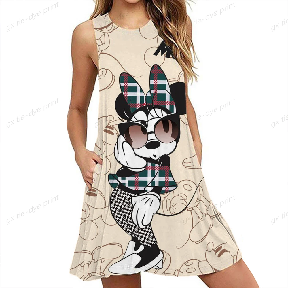 

Dress For Women Beach Vacation Summer Casual Sleeveless Disney Mickey Mouse Print Swing A-line Dress vestidos de verano mujer