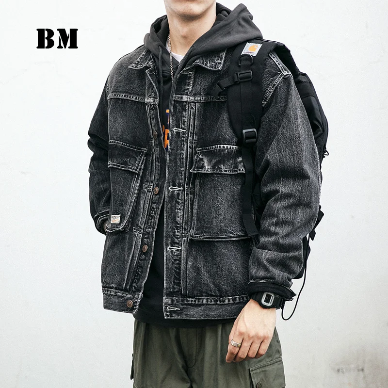 Мужская джинсовая куртка с лацканами Корейская повседневная одежда изношенная