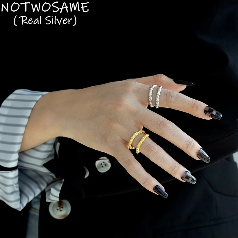 

NOTWOSAME Minimalism Hollow Lines Jewelry Sets for Women 1Piece Girls Students Unpierced Ears Clips Rings Real 925 Mirror Silver