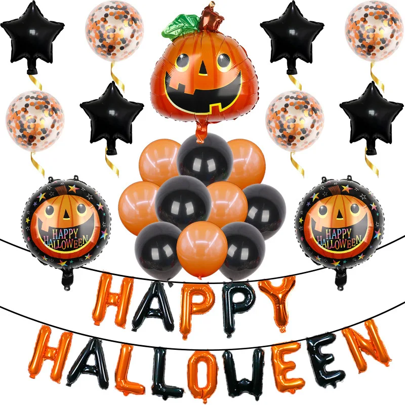 

37 шт./компл. счастливый Хэллоуин баннер воздушный шар Череп ведьма Тыква алюминиевая фотография латексный шар принадлежности вечерние фон ...