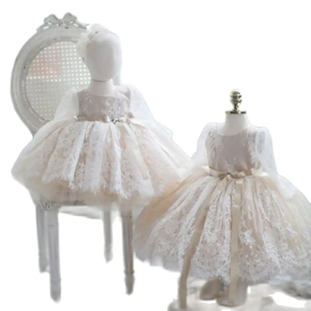 

Lovey Holy Lace Princess Flower Girl Dresses Ball Gown First Communion Dress For Girls Sleeveless Tulle Toddler Pageant Gowns