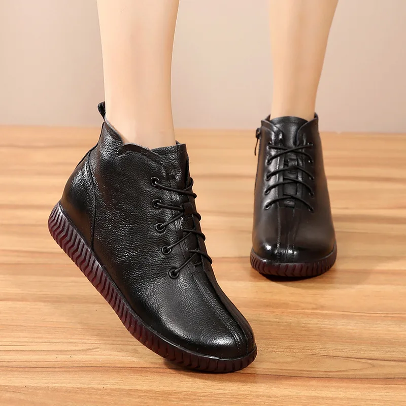 Woman Thick Sole Sneakers And Ankle Boots Autumn Lace Up Flat Cross Strap Comfortable High Top Winter The New Listing Shoes