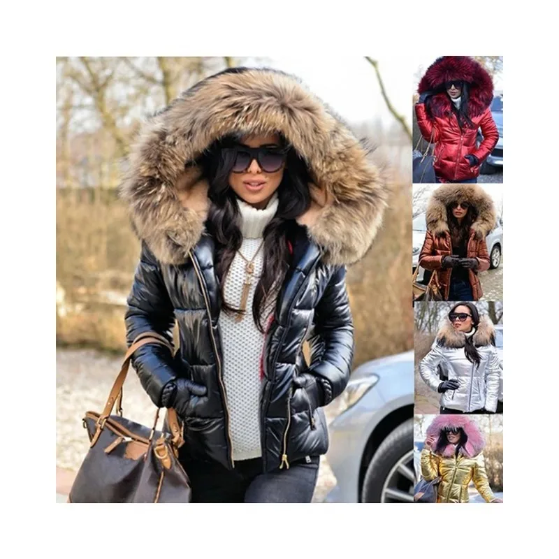

Parka Women Plus Size Coats 2024 Winter Down Clothes Faux Fur Hood Zipper Pocket Warm Parkas Jackets Woman Outdoor Outerwear