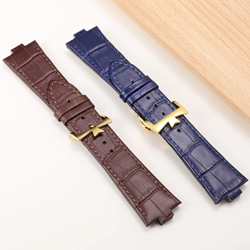 Top layer genuine leather strap For Vacheron VC overseas watch P47040 P47450 4500V 5500V male convex 25mm bracelet
