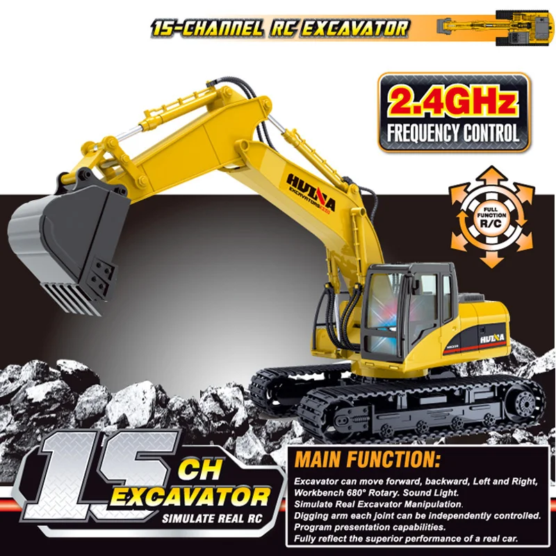 

Huina 1550 RC Excavator Crawler Car 15CH 2.4G 1:14 RC Truck Caterpillar Remote Control Alloy Rooter Truck RTR Independent Arms