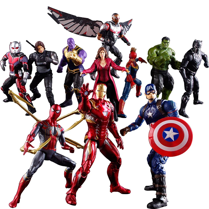 

Marvel Avengers Movie Anime Figures Super Heros Captain America Ironman Spiderman Thanos Hulk Thor Superhero Action Figure Toys