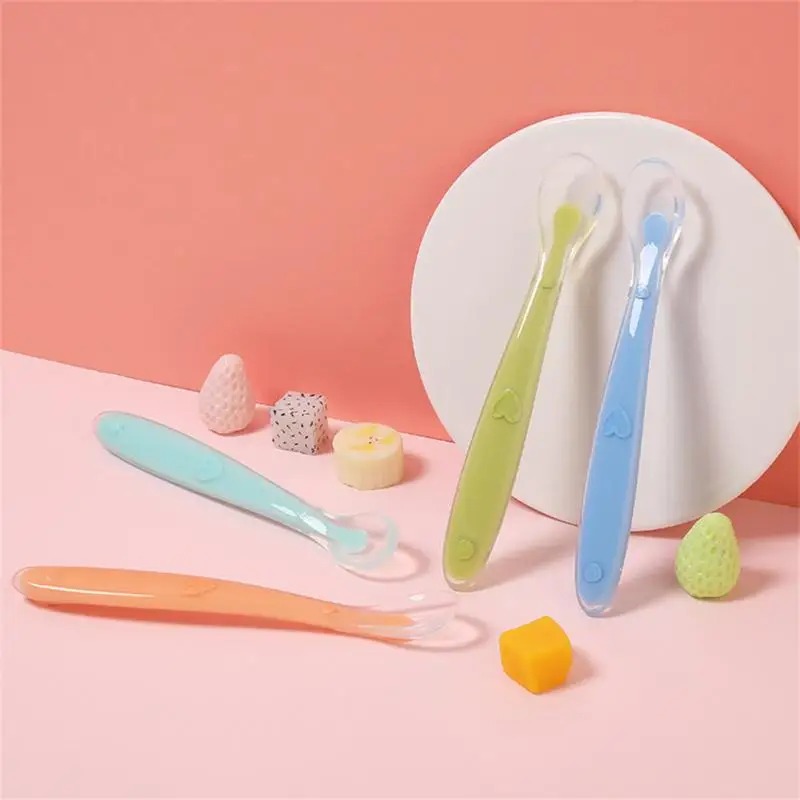 

Baby Feeding Spoon Soft Silicone Candy Color Temperature Sensing Spoon Children Food Baby Spoons Feeding Dishes Feeder Flatware